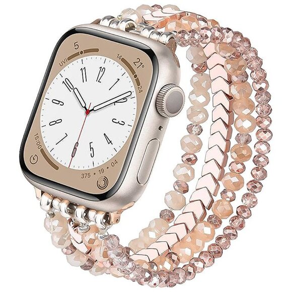 Beaded Bracelet Compatible with Apple Watch Band 42mm 44mm 45mm , Rose Gold - Picture 1 of 6